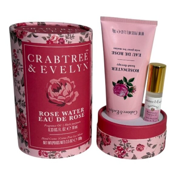 Crabtree & Evelyn Rosewater Gift Set 0.33oz Fragrance Oil 3.5oz Hand Crème NIP - Picture 1 of 8
